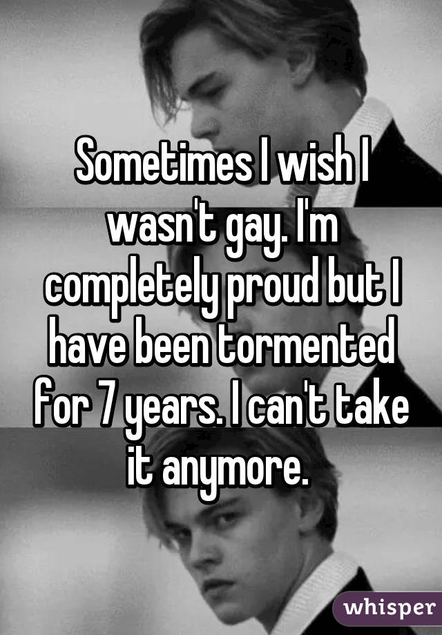 Sometimes I wish I wasn't gay. I'm completely proud but I have been tormented for 7 years. I can't take it anymore. 