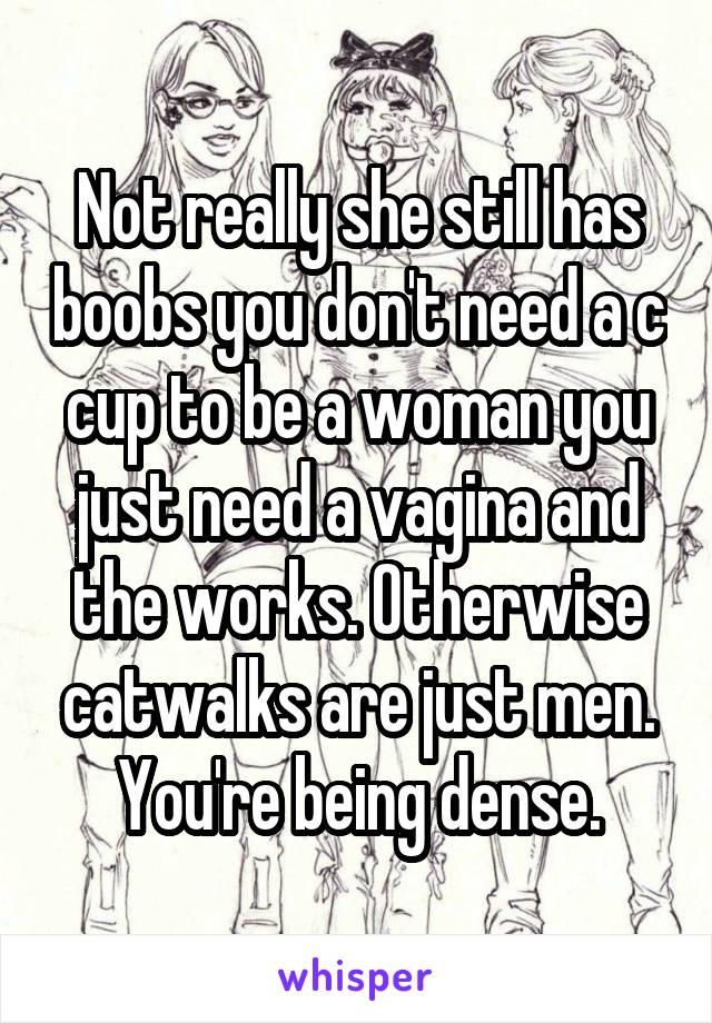 Not really she still has boobs you don't need a c cup to be a woman you just need a vagina and the works. Otherwise catwalks are just men. You're being dense.