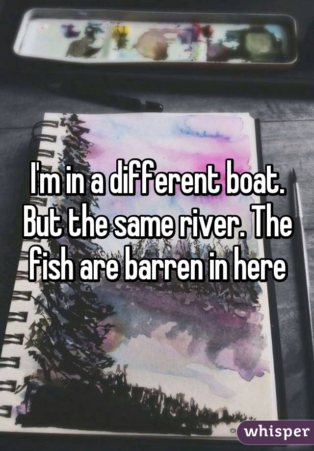 I'm in a different boat. But the same river. The fish are barren in here