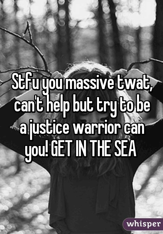 Stfu you massive twat, can't help but try to be a justice warrior can you! GET IN THE SEA 