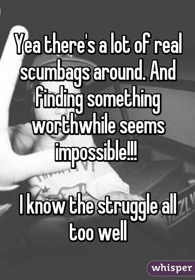 Yea there's a lot of real scumbags around. And finding something worthwhile seems impossible!!! 

I know the struggle all too well