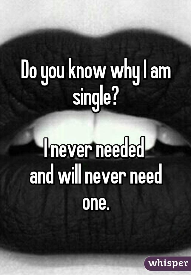 Do you know why I am single?

I never needed 
and will never need one.