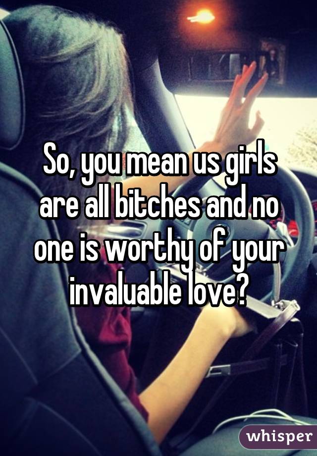 So, you mean us girls are all bitches and no one is worthy of your invaluable love?