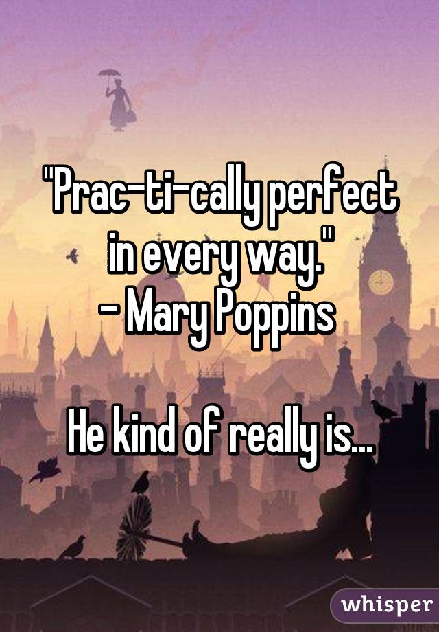 "Prac-ti-cally perfect in every way."
- Mary Poppins 

He kind of really is...