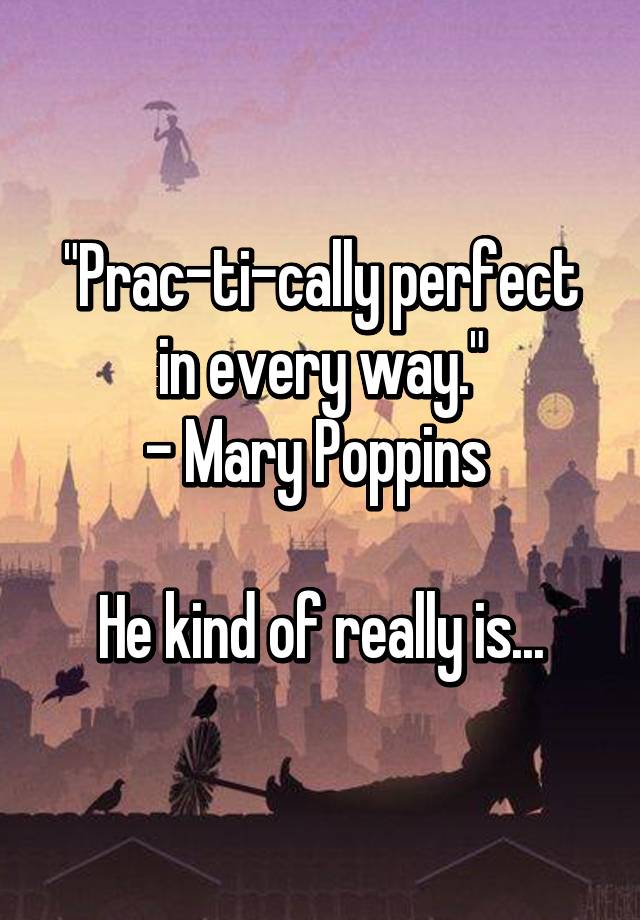 "Prac-ti-cally perfect in every way."
- Mary Poppins 

He kind of really is...