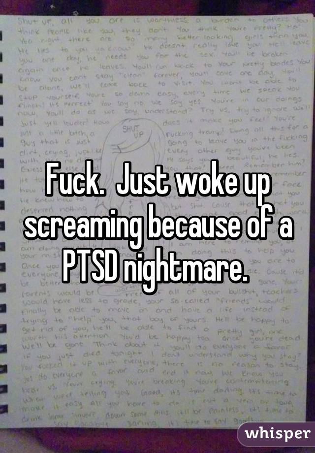 Fuck.  Just woke up screaming because of a PTSD nightmare. 