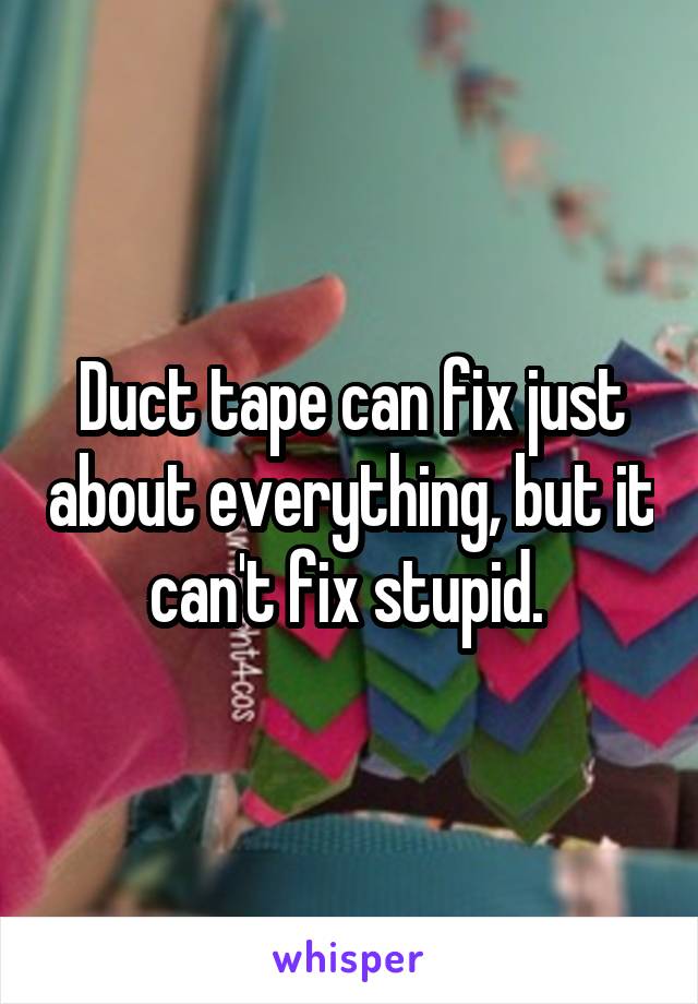 Duct tape can fix just about everything, but it can't fix stupid. 