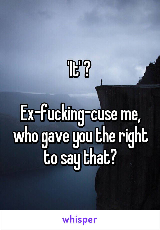 'It' ? 

Ex-fucking-cuse me, who gave you the right to say that?