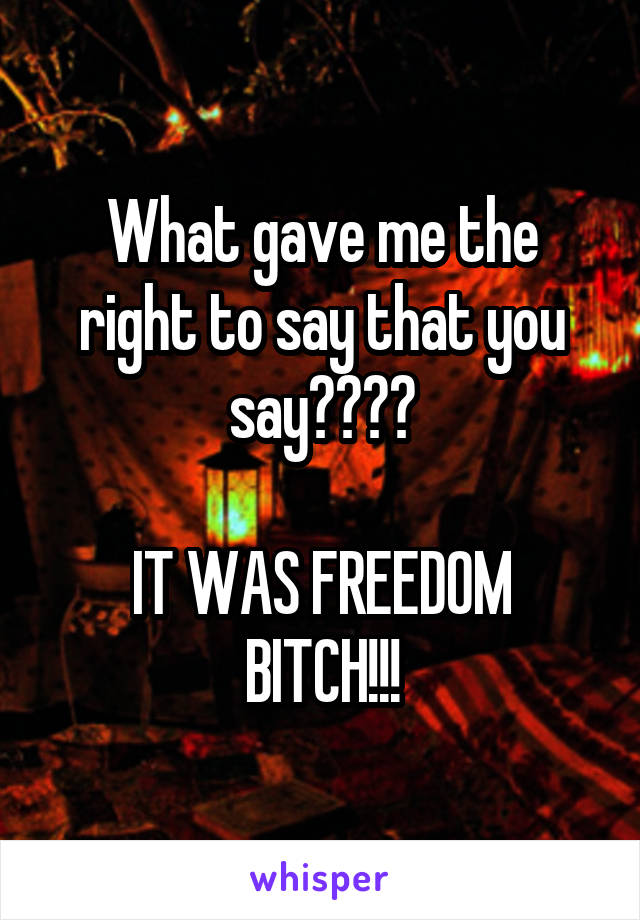 What gave me the right to say that you say????

IT WAS FREEDOM BITCH!!!