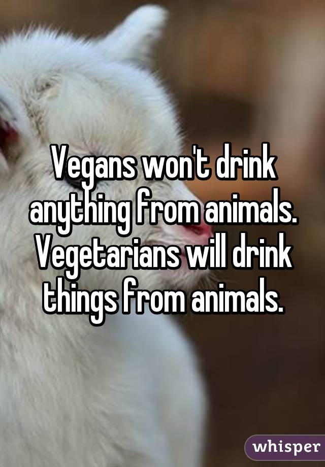 Vegans won't drink anything from animals.
Vegetarians will drink things from animals.