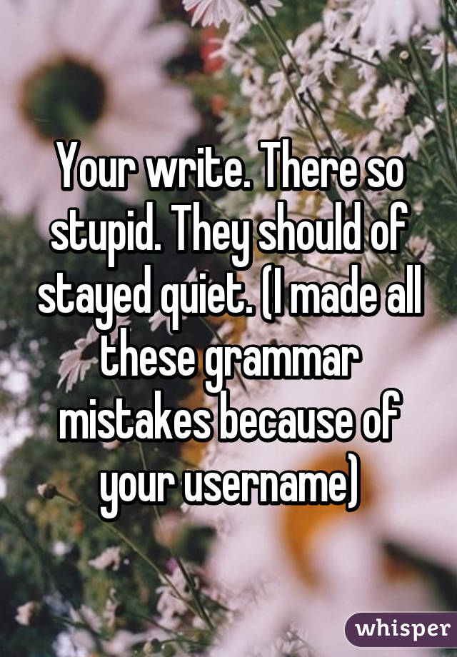 Your write. There so stupid. They should of stayed quiet. (I made all these grammar mistakes because of your username)