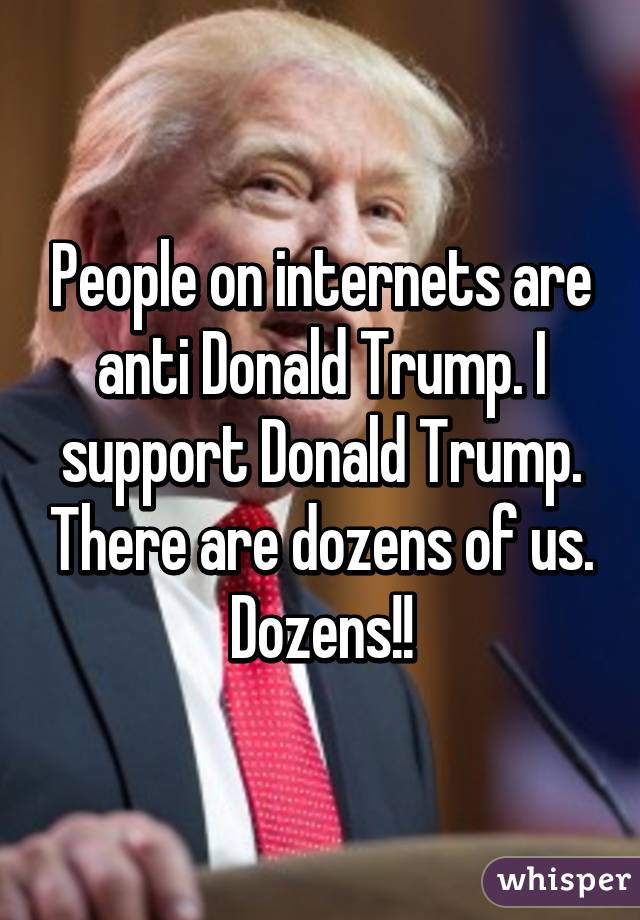 People on internets are anti Donald Trump. I support Donald Trump. There are dozens of us. Dozens!!