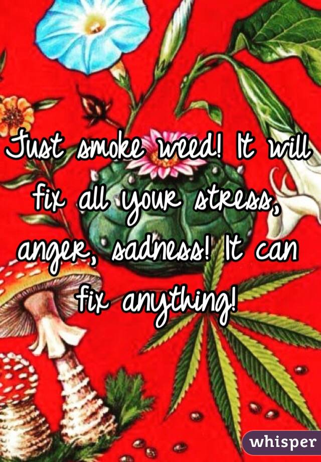 Just smoke weed! It will fix all your stress, anger, sadness! It can fix anything!