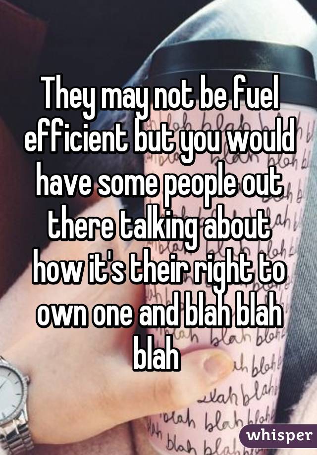 They may not be fuel efficient but you would have some people out there talking about how it's their right to own one and blah blah blah 