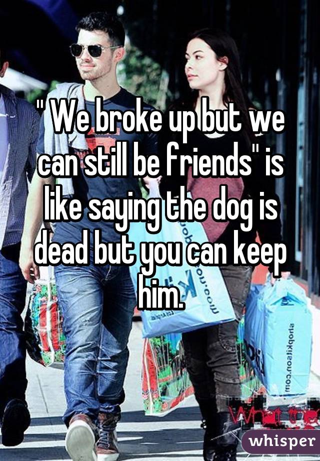 " We broke up but we can still be friends" is like saying the dog is dead but you can keep him.
