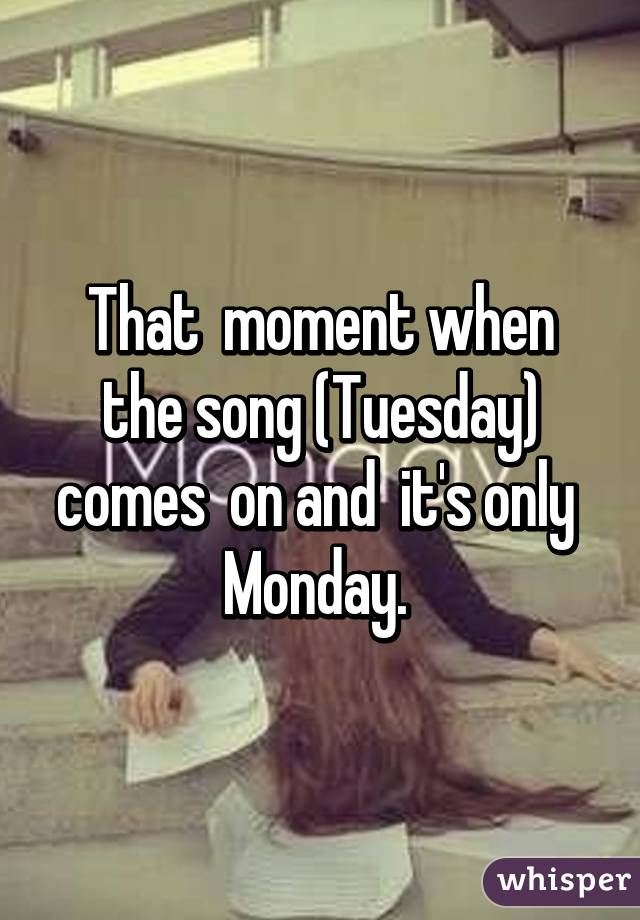 That  moment when the song (Tuesday) comes  on and  it's only  Monday. 