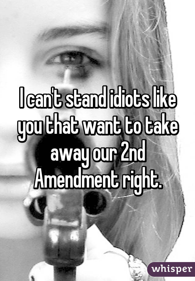 I can't stand idiots like you that want to take away our 2nd Amendment right.