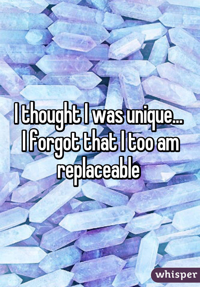 I thought I was unique... 
I forgot that I too am replaceable 