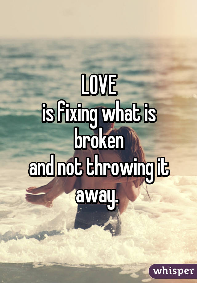 LOVE
is fixing what is broken
and not throwing it away. 