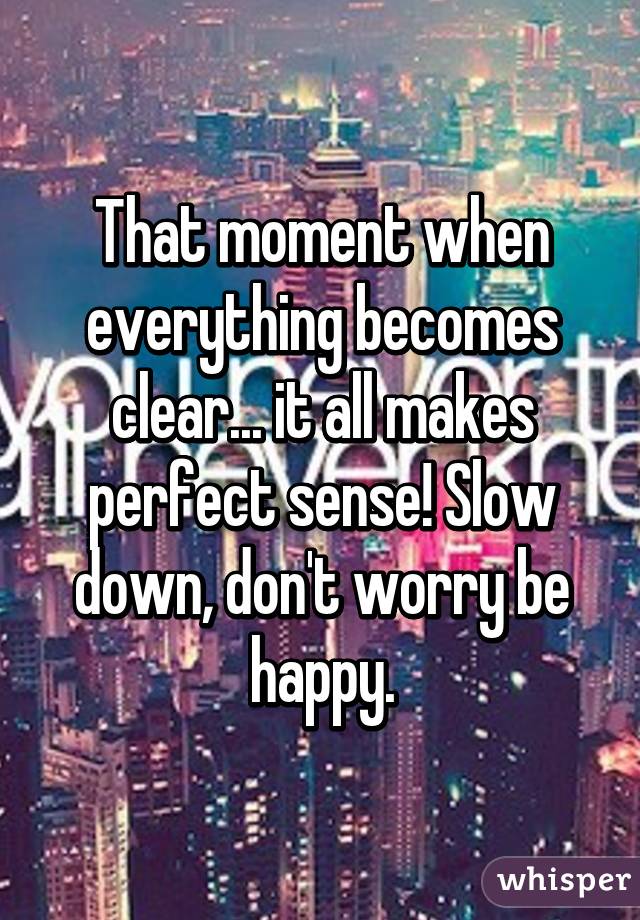 That moment when everything becomes clear... it all makes perfect sense! Slow down, don't worry be happy.