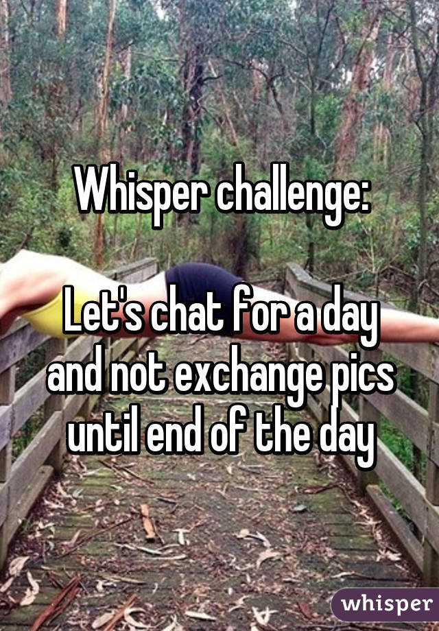 Whisper challenge:

Let's chat for a day and not exchange pics until end of the day