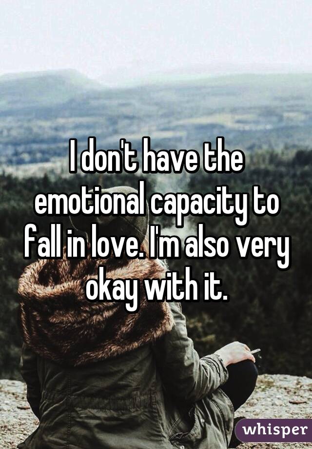 I don't have the emotional capacity to fall in love. I'm also very okay with it.