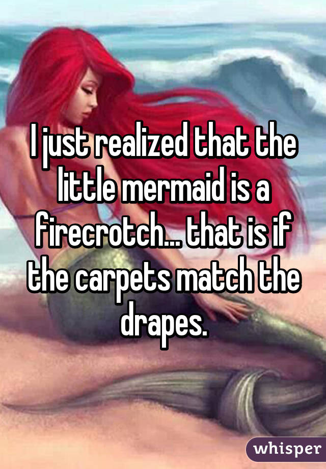 I just realized that the little mermaid is a firecrotch... that is if the carpets match the drapes.