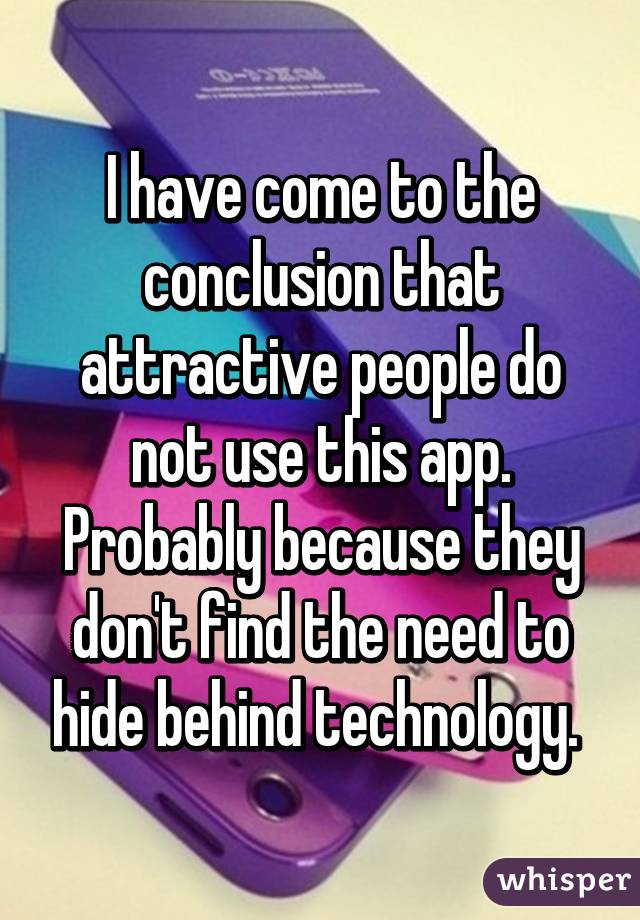 I have come to the conclusion that attractive people do not use this app. Probably because they don't find the need to hide behind technology. 