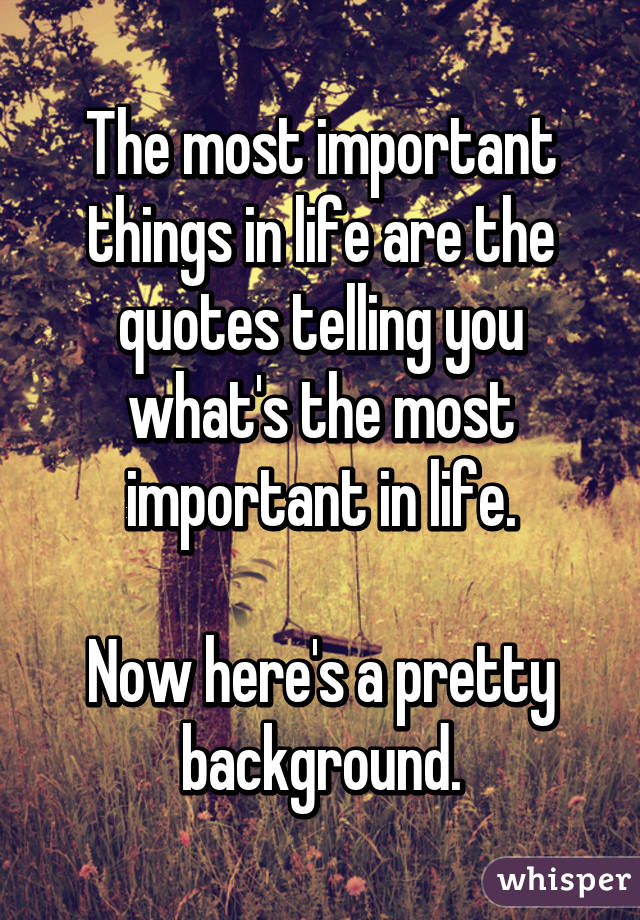 The most important things in life are the quotes telling you what's the most important in life.

Now here's a pretty background.