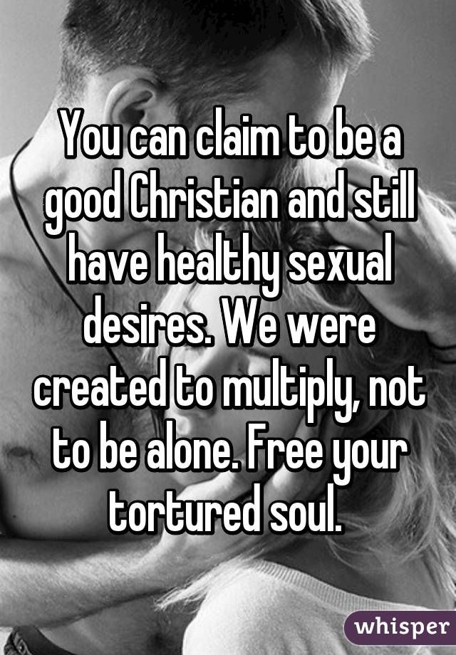 You can claim to be a good Christian and still have healthy sexual desires. We were created to multiply, not to be alone. Free your tortured soul. 