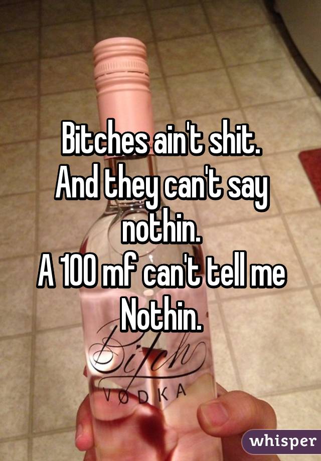 Bitches ain't shit.
And they can't say nothin.
A 100 mf can't tell me Nothin.