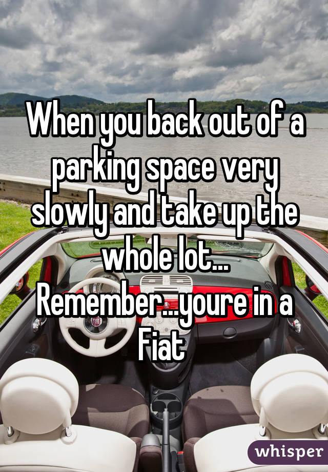 When you back out of a parking space very slowly and take up the whole lot... Remember...youre in a Fiat 