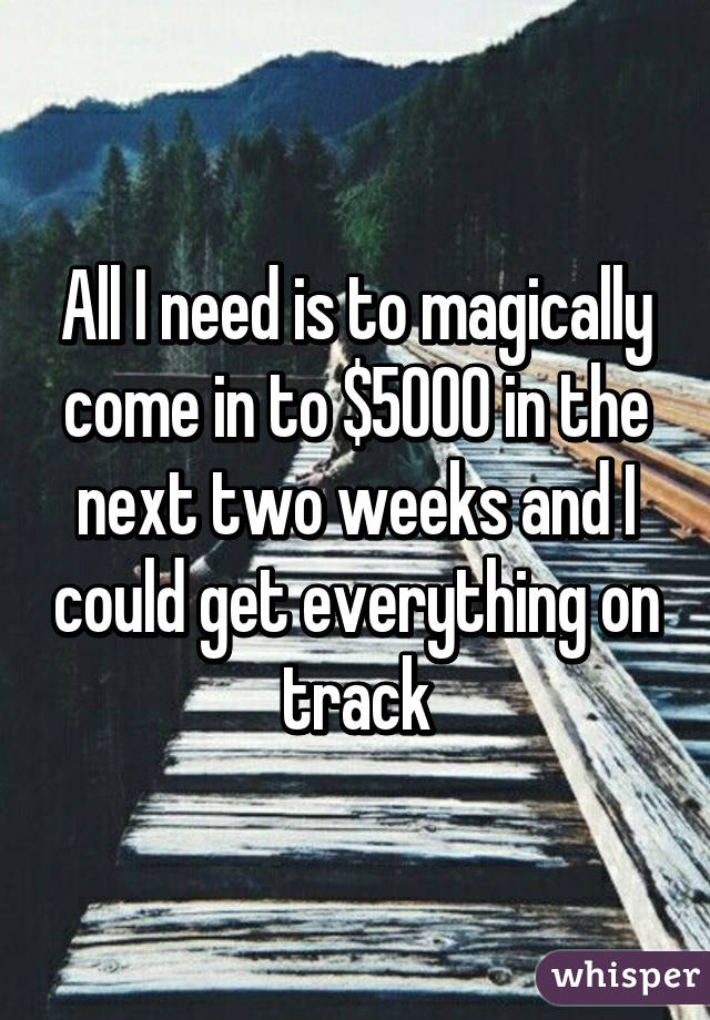 All I need is to magically come in to $5000 in the next two weeks and I could get everything on track