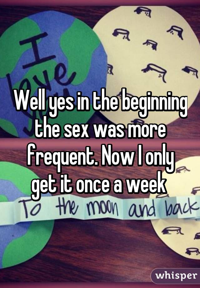 Well yes in the beginning the sex was more frequent. Now I only get it once a week 