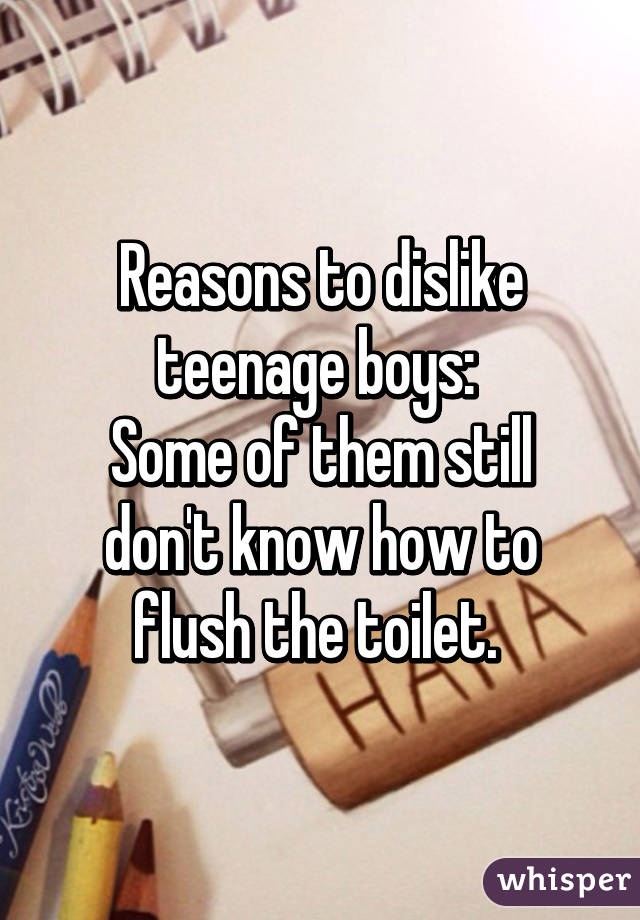 Reasons to dislike teenage boys: 
Some of them still don't know how to flush the toilet. 