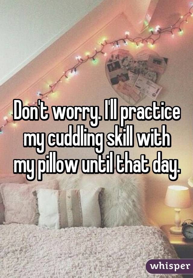 Don't worry. I'll practice my cuddling skill with my pillow until that day.