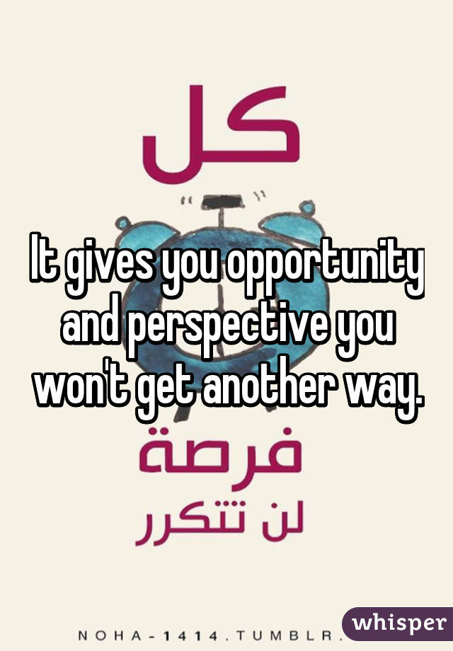 It gives you opportunity and perspective you won't get another way.