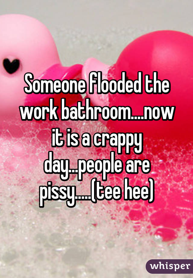 Someone flooded the work bathroom....now it is a crappy day...people are pissy.....(tee hee)