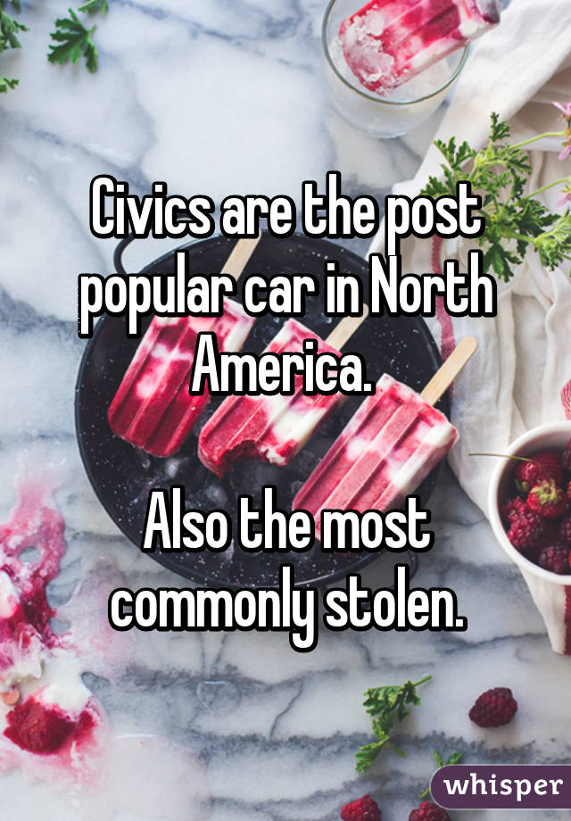 Civics are the post popular car in North America. 

Also the most commonly stolen.