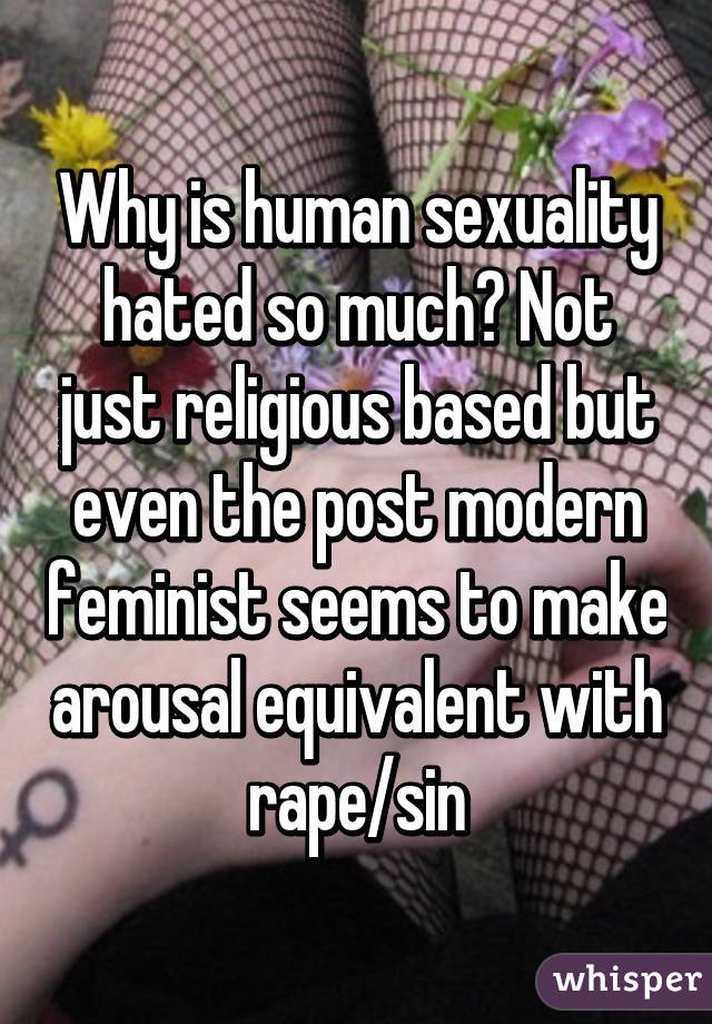 Why is human sexuality hated so much? Not just religious based but even the post modern feminist seems to make arousal equivalent with rape/sin