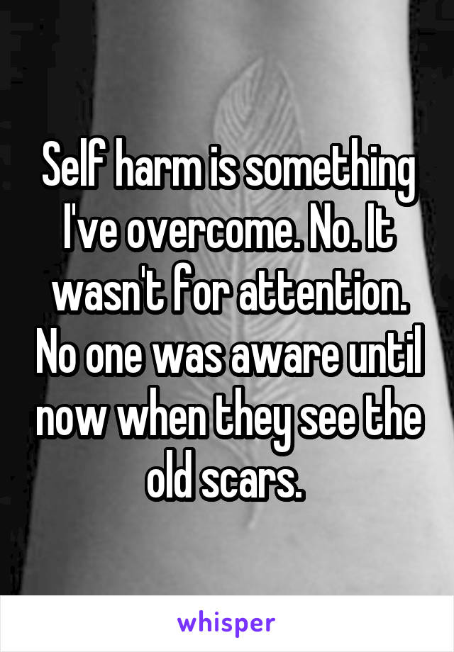Self harm is something I've overcome. No. It wasn't for attention. No one was aware until now when they see the old scars. 