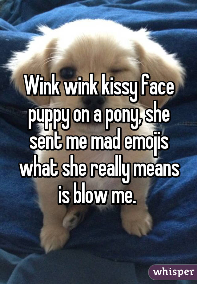  Wink wink kissy face  puppy on a pony, she sent me mad emojis what she really means is blow me. 