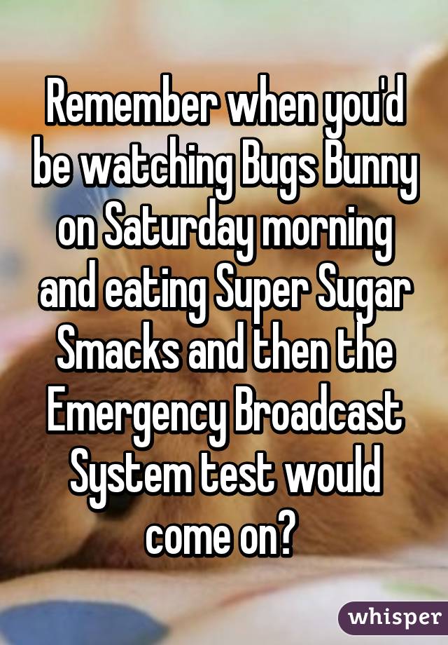 Remember when you'd be watching Bugs Bunny on Saturday morning and eating Super Sugar Smacks and then the Emergency Broadcast System test would come on? 