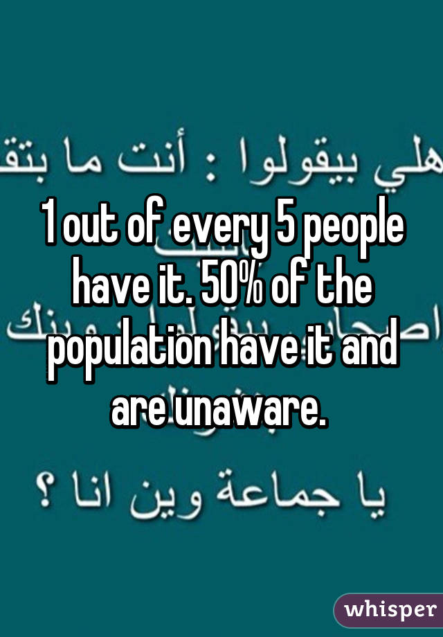 1 out of every 5 people have it. 50% of the population have it and are unaware. 