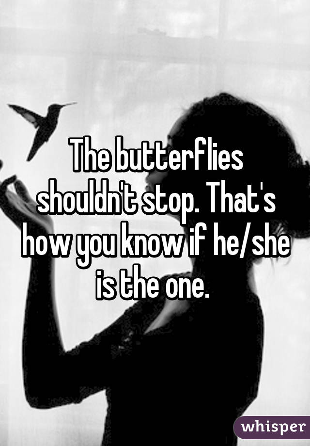 The butterflies shouldn't stop. That's how you know if he/she is the one. 