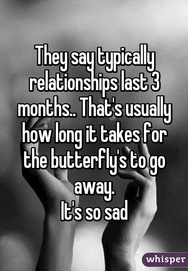 They say typically relationships last 3 months.. That's usually how long it takes for the butterfly's to go away.
It's so sad