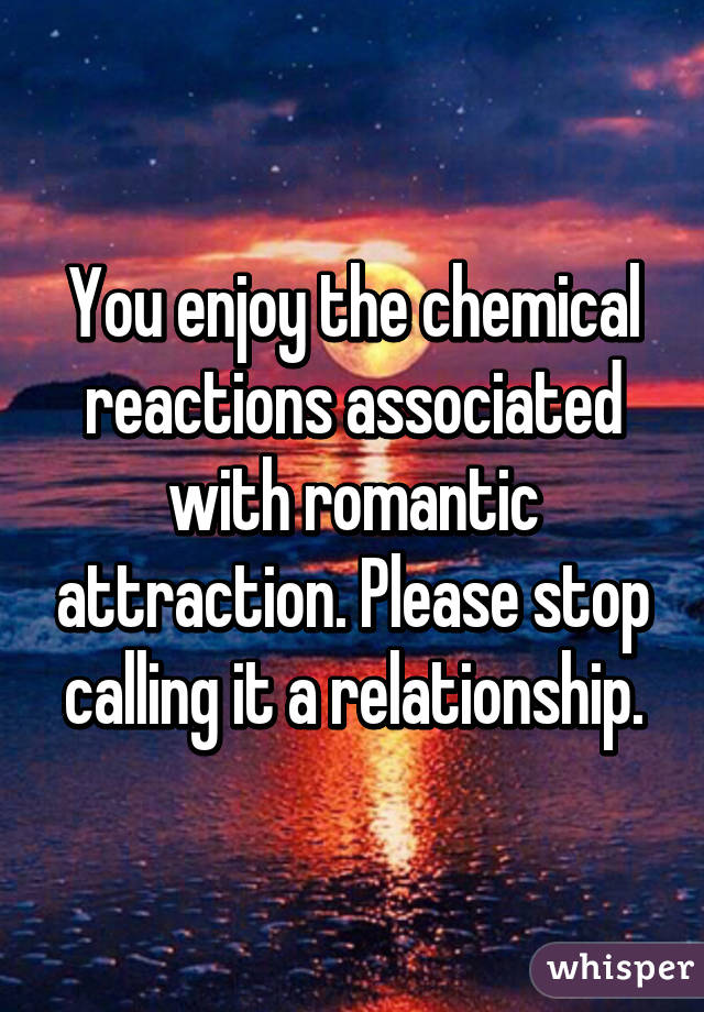 You enjoy the chemical reactions associated with romantic attraction. Please stop calling it a relationship.