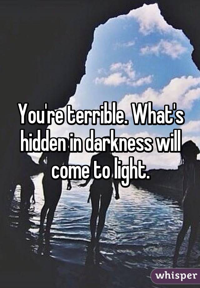 You're terrible. What's hidden in darkness will come to light.