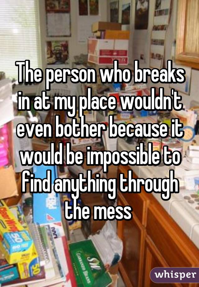 The person who breaks in at my place wouldn't even bother because it would be impossible to find anything through the mess 