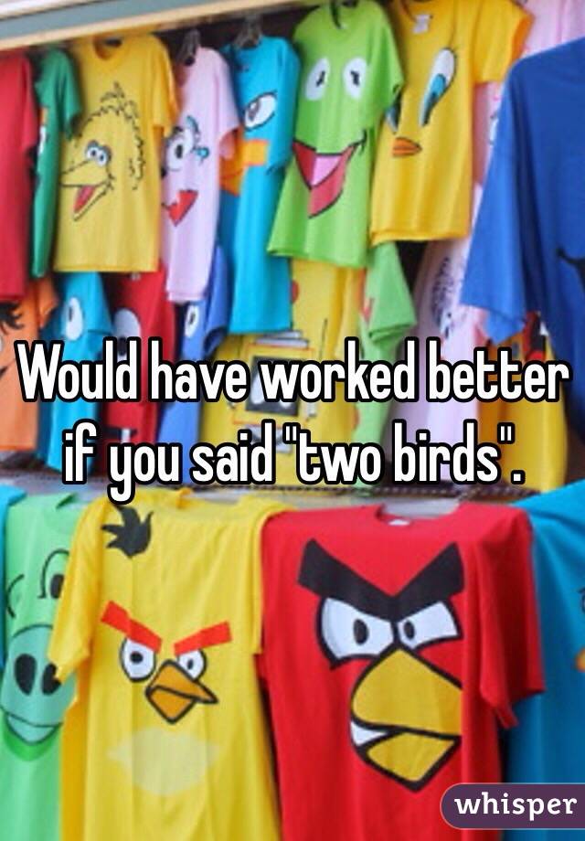 Would have worked better if you said "two birds".